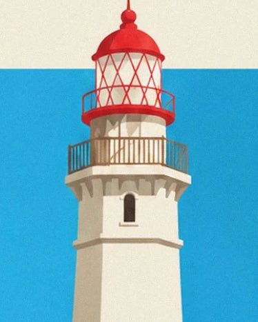 Le phare blanc de Capbreton, sa lanterne rouge et ses balcons à rambardes