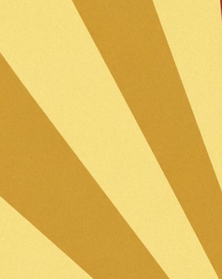 Wide golden yellow rays fanning out across the pale yellow background