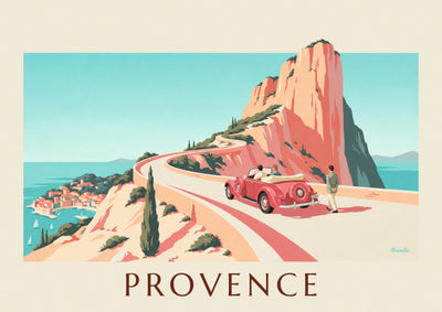 Affiche cabriolet sur la route des Crêtes au-dessus de Cassis : l'affiche entière