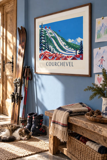 Courchevel ski jumping hills at Le Praz poster : framed on the wall
