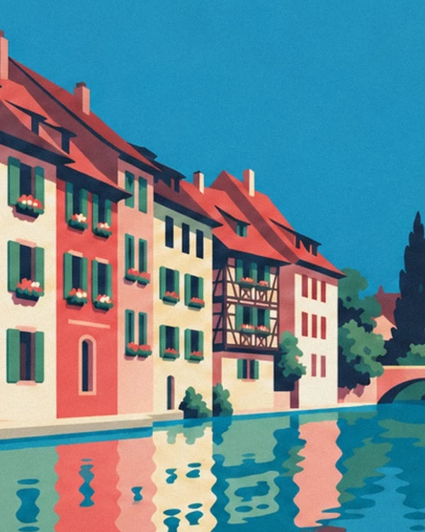 Les maisons colorées de Colmar et leurs reflets ondulants dans le canal