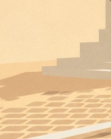 The pale stone steps and golden cobblestones crossed by shadows on place Ban-Jelačić