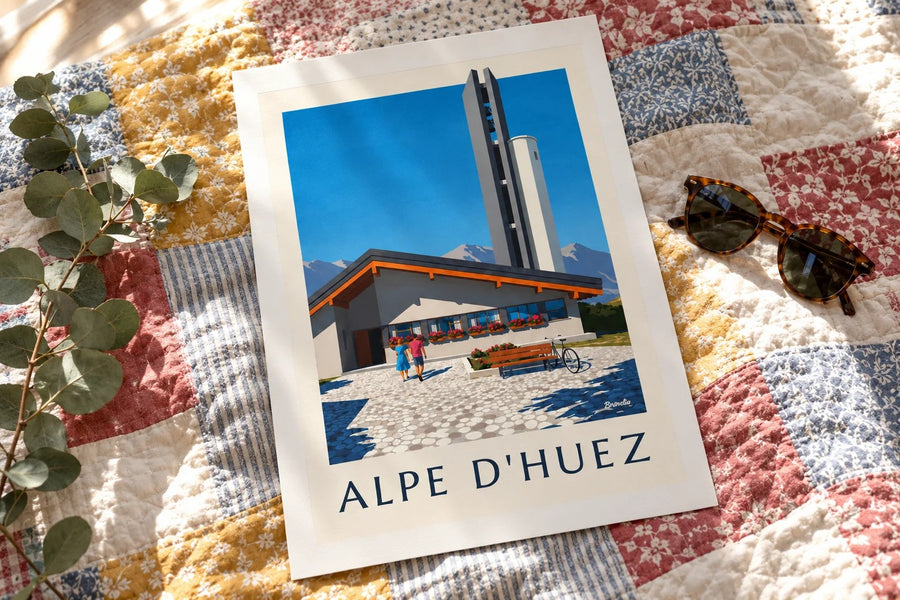 Notre-Dame-des-Neiges church in Alpe d'Huez print : standing on a table
