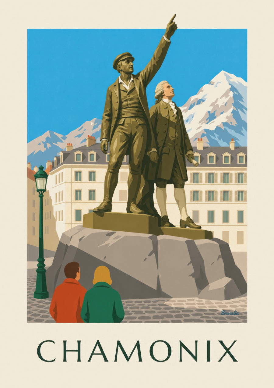 Balmat and Saussure Statue in Chamonix Poster