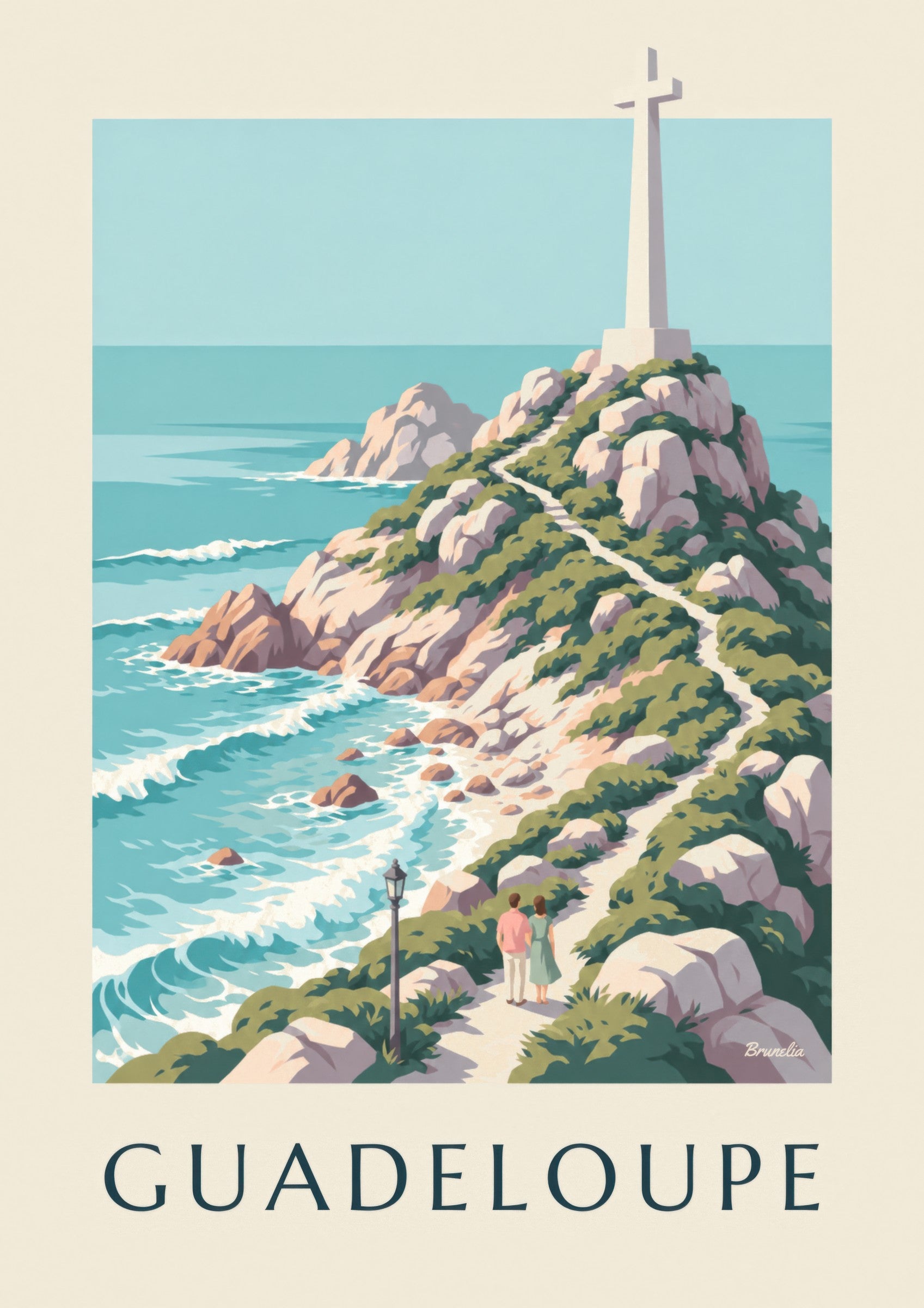 Guadeloupe Pointe des Châteaux and cross poster: close-up detail