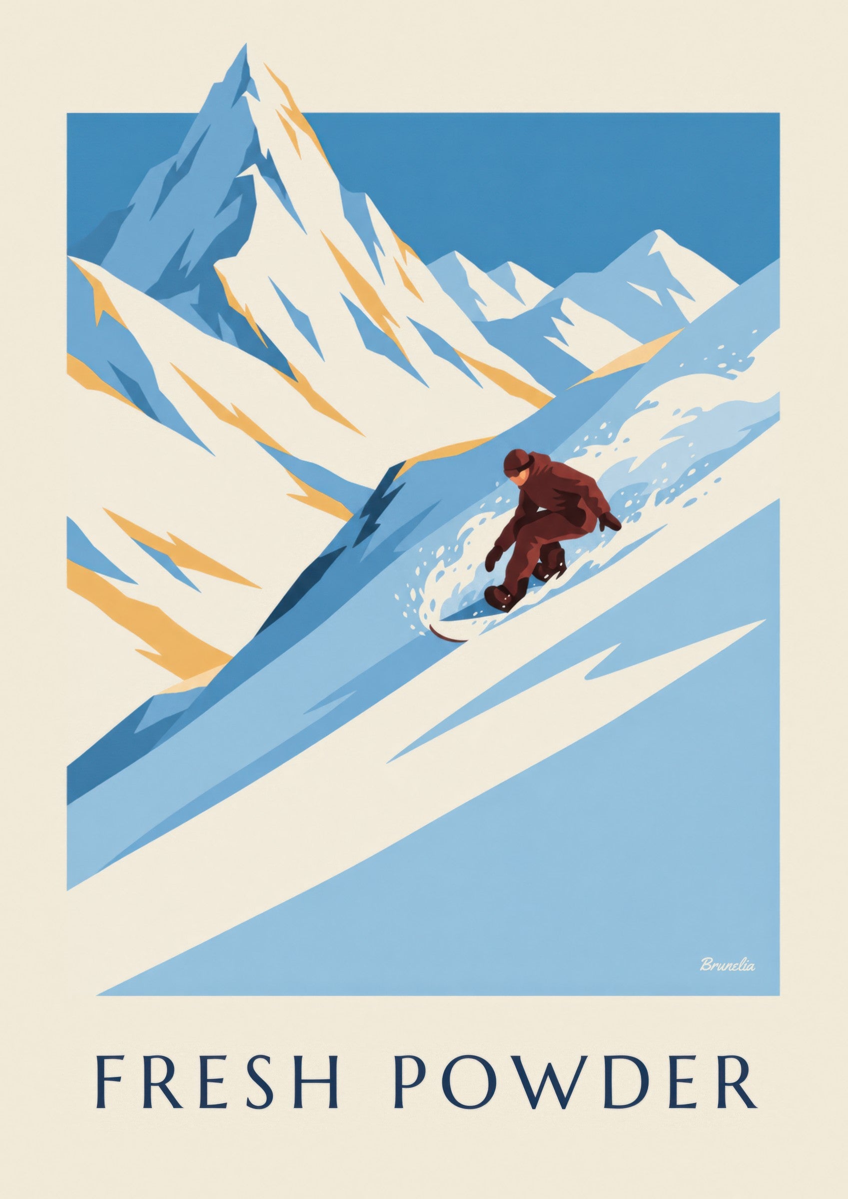 Affiche snowboard dans la poudreuse: close-up detail