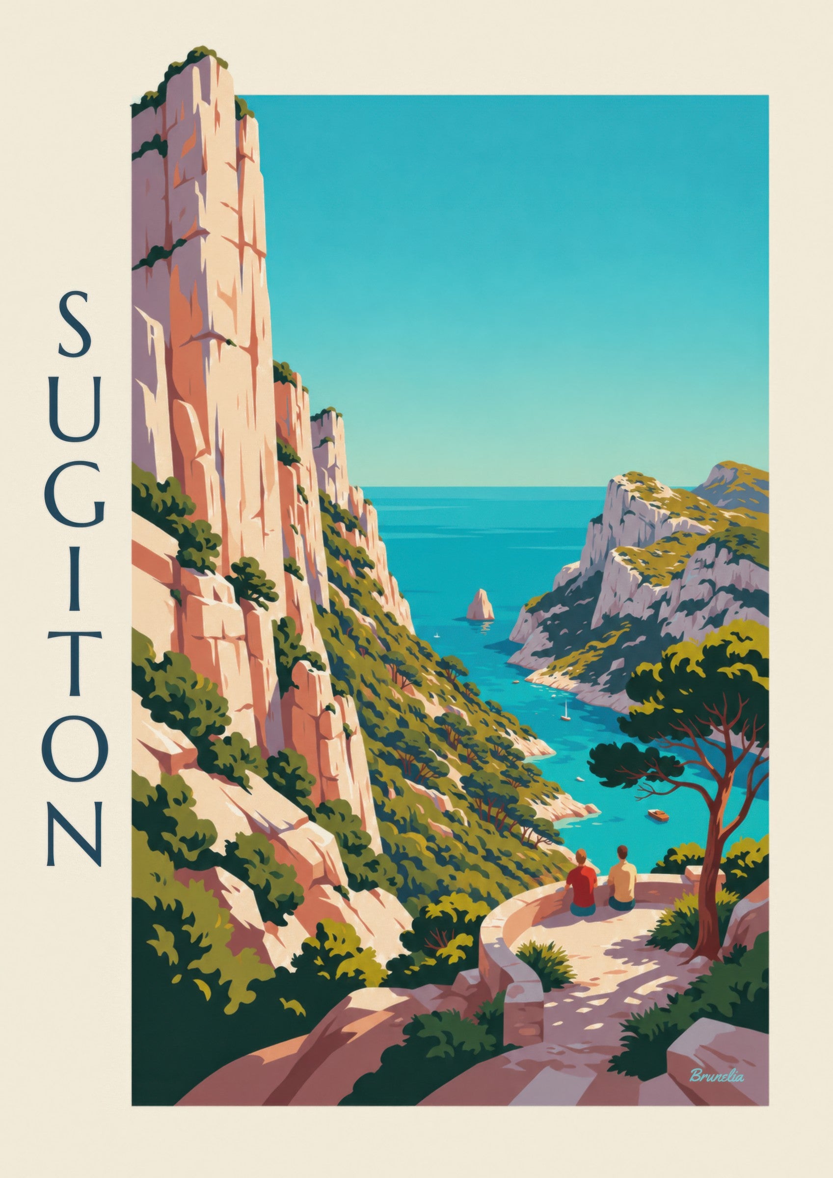 Affiche calanque de Sugiton vue du belvédère: close-up detail