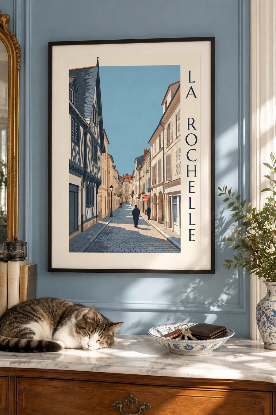 La Rochelle half-timbered house poster : framed on the wall