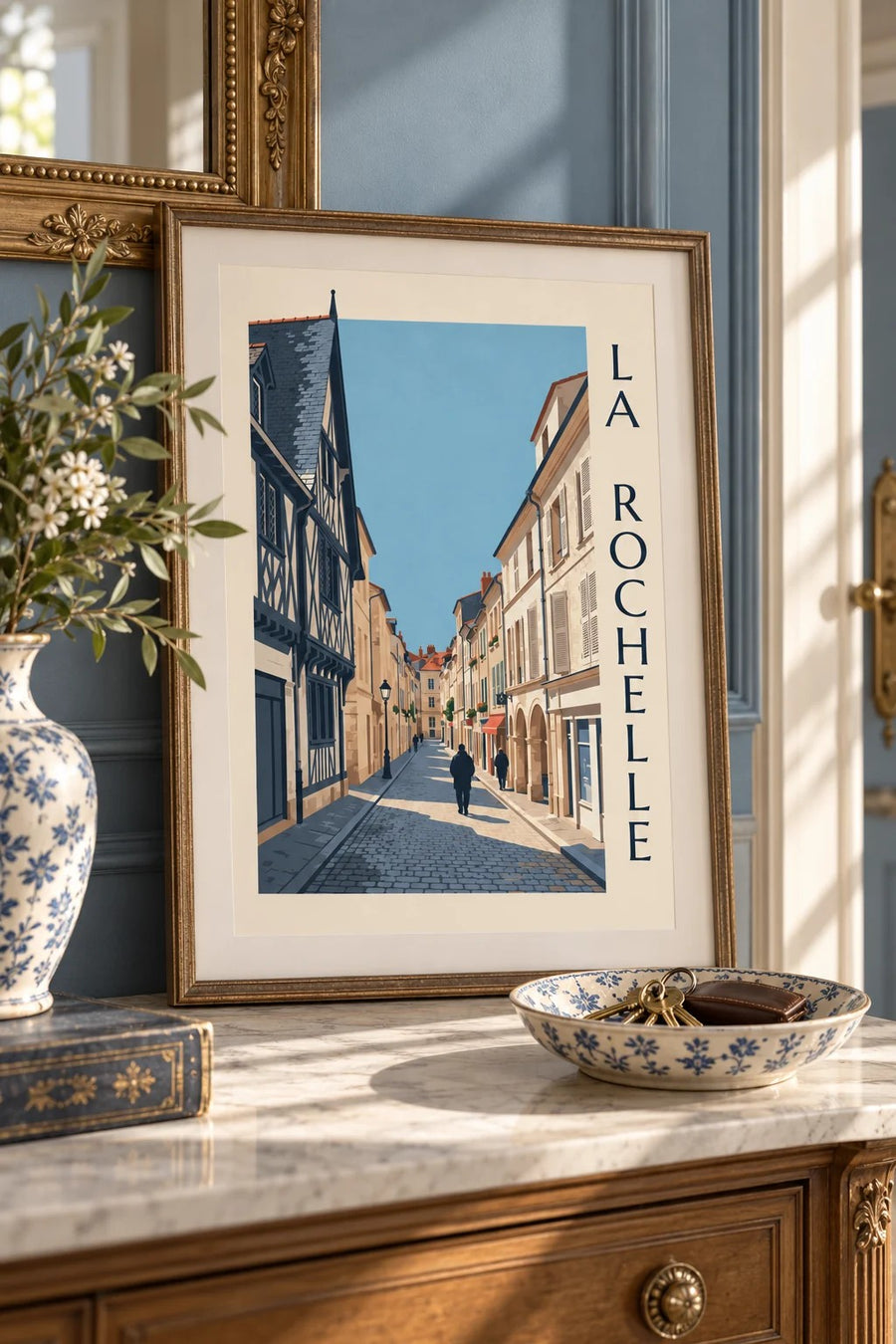 La Rochelle half-timbered house poster : small A4 size, framed