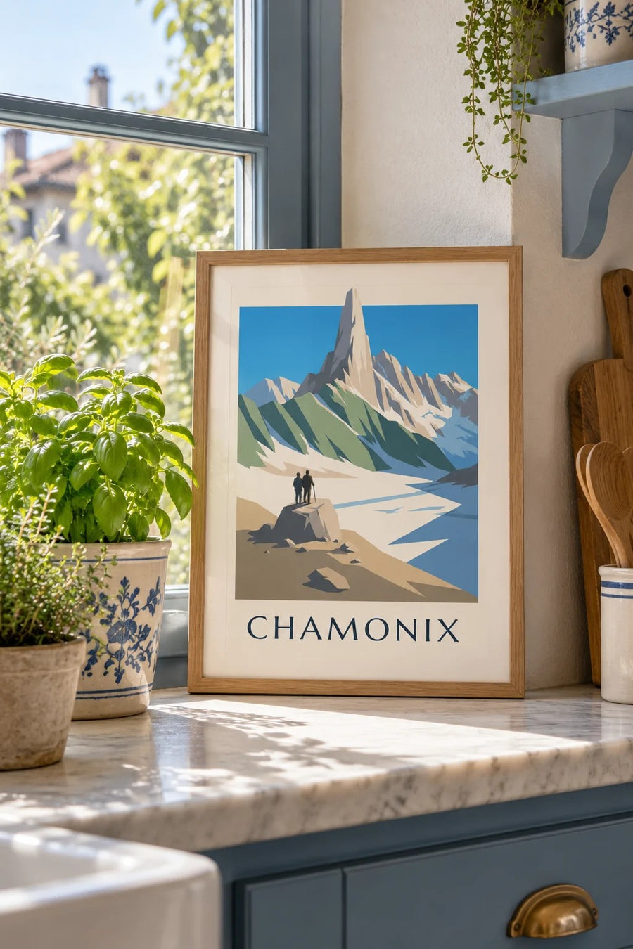 Chamonix, Aiguille du Dru poster : small A4 size, framed