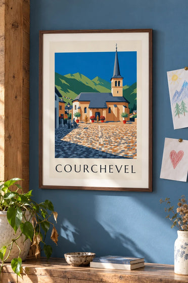 Courchevel Poster, Saint-Bon Church : framed on the wall