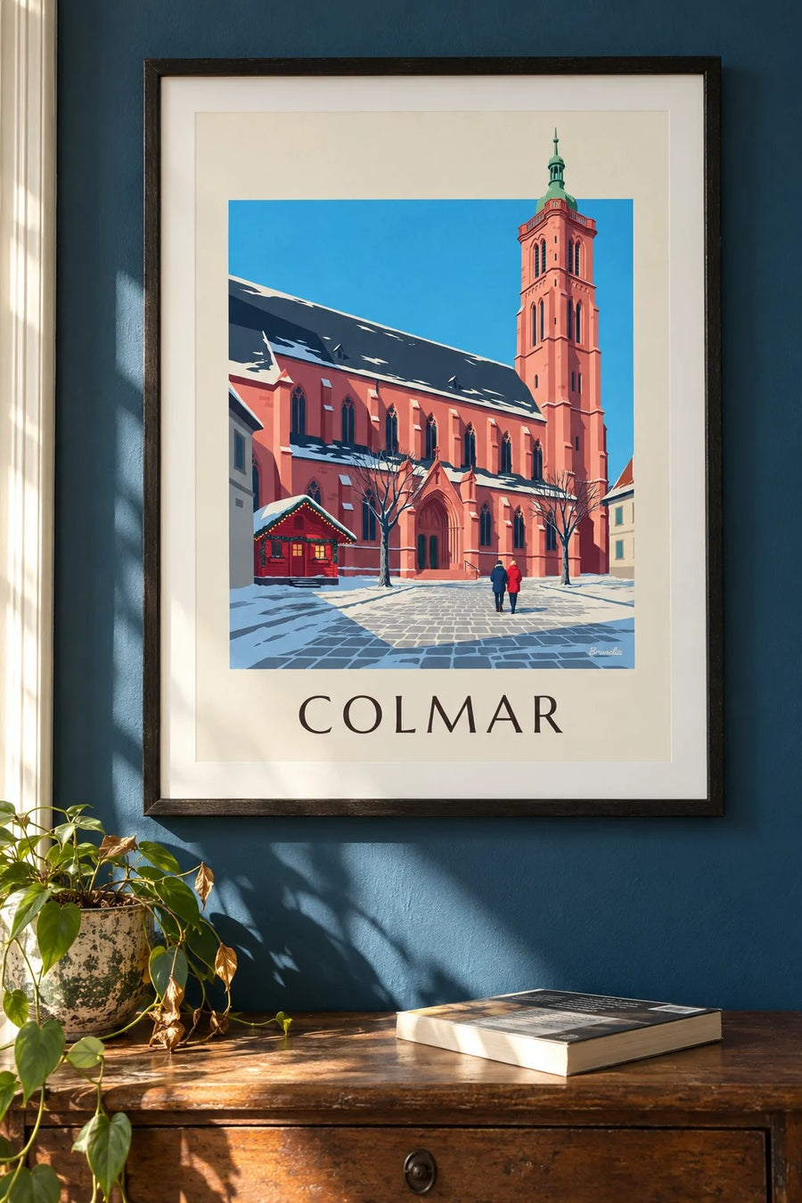 Affiche collégiale Saint-Martin de Colmar en hiver : encadrée au mur