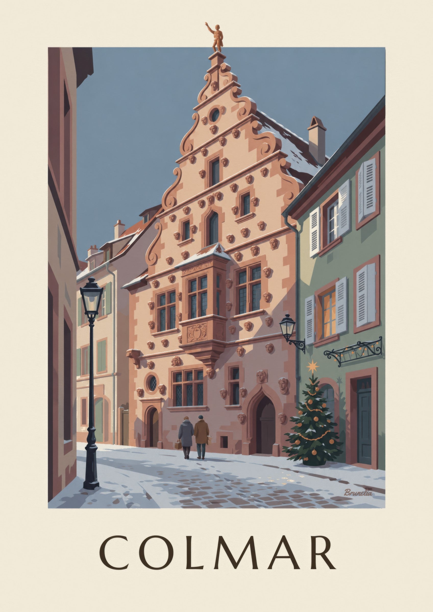 Maison des Têtes in Colmar in Winter Poster: close-up detail