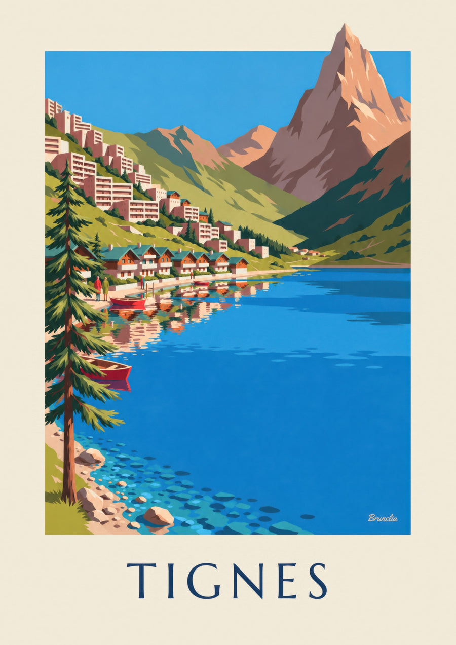 Tignes, the Lake and Tignes-Le Lac in Summer Poster