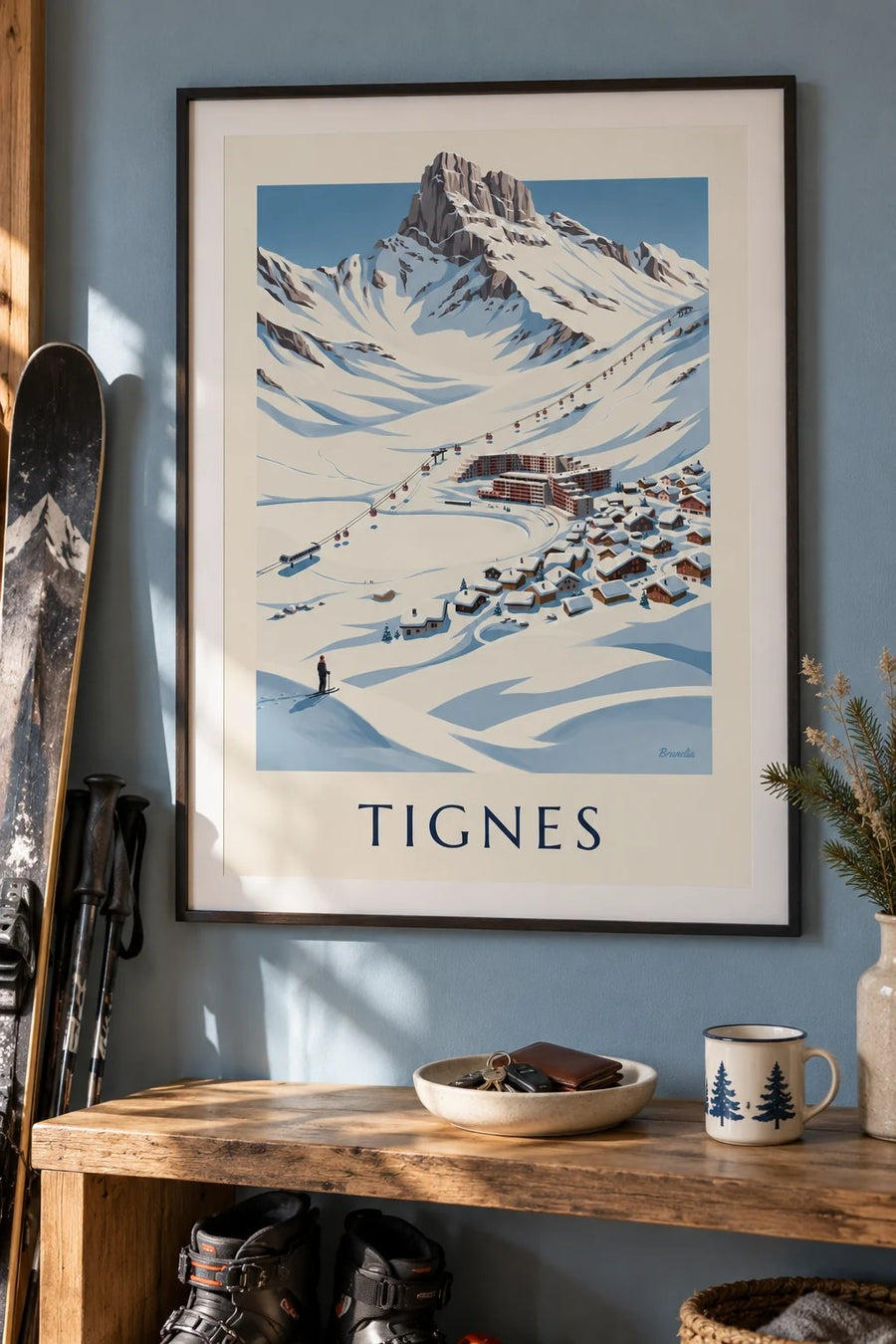Tignes-Le Lac under the snow poster : framed on the wall