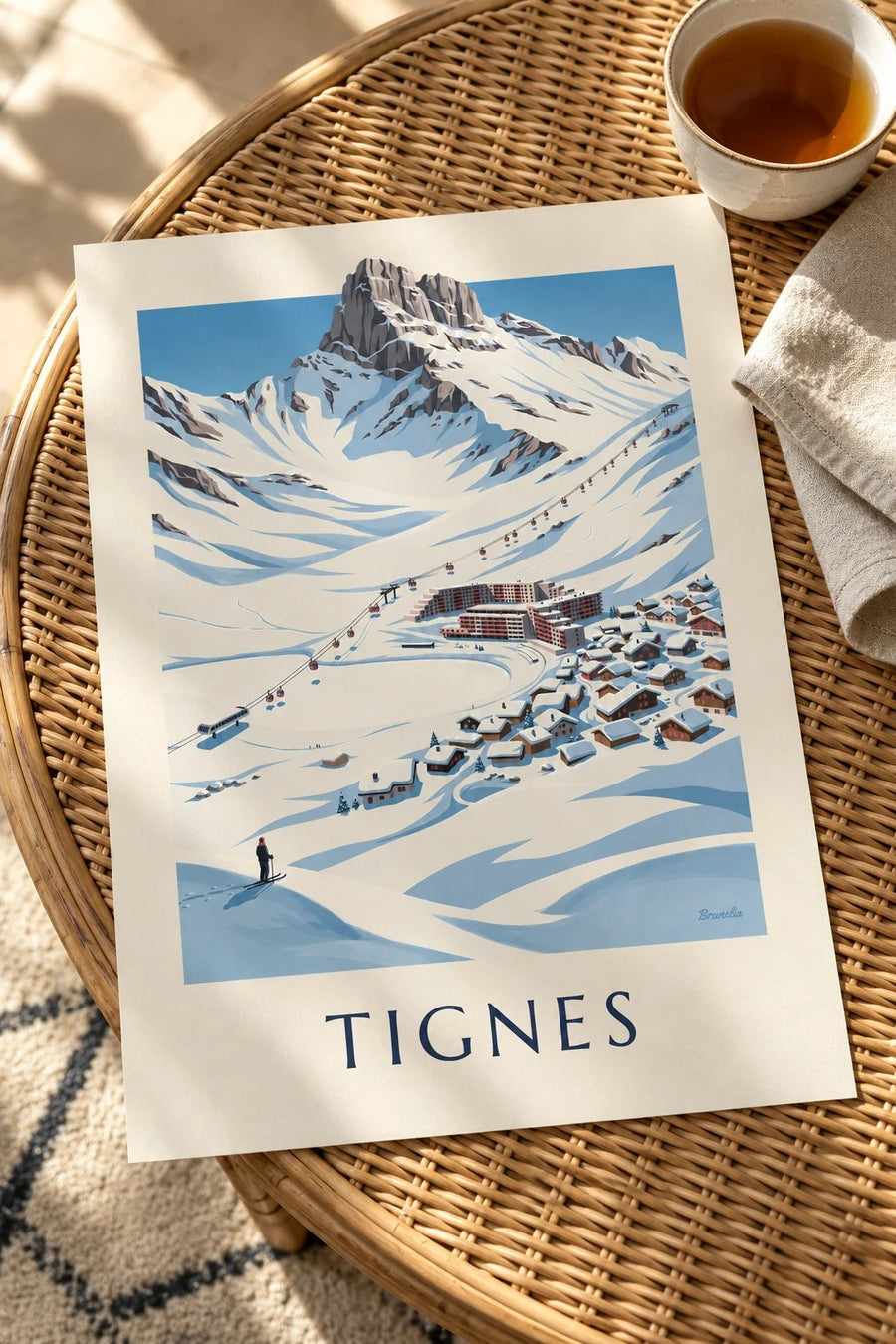 Tignes-Le Lac under the snow poster : standing on a table