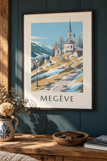 Megève, Calvaire chapels poster : framed on the wall