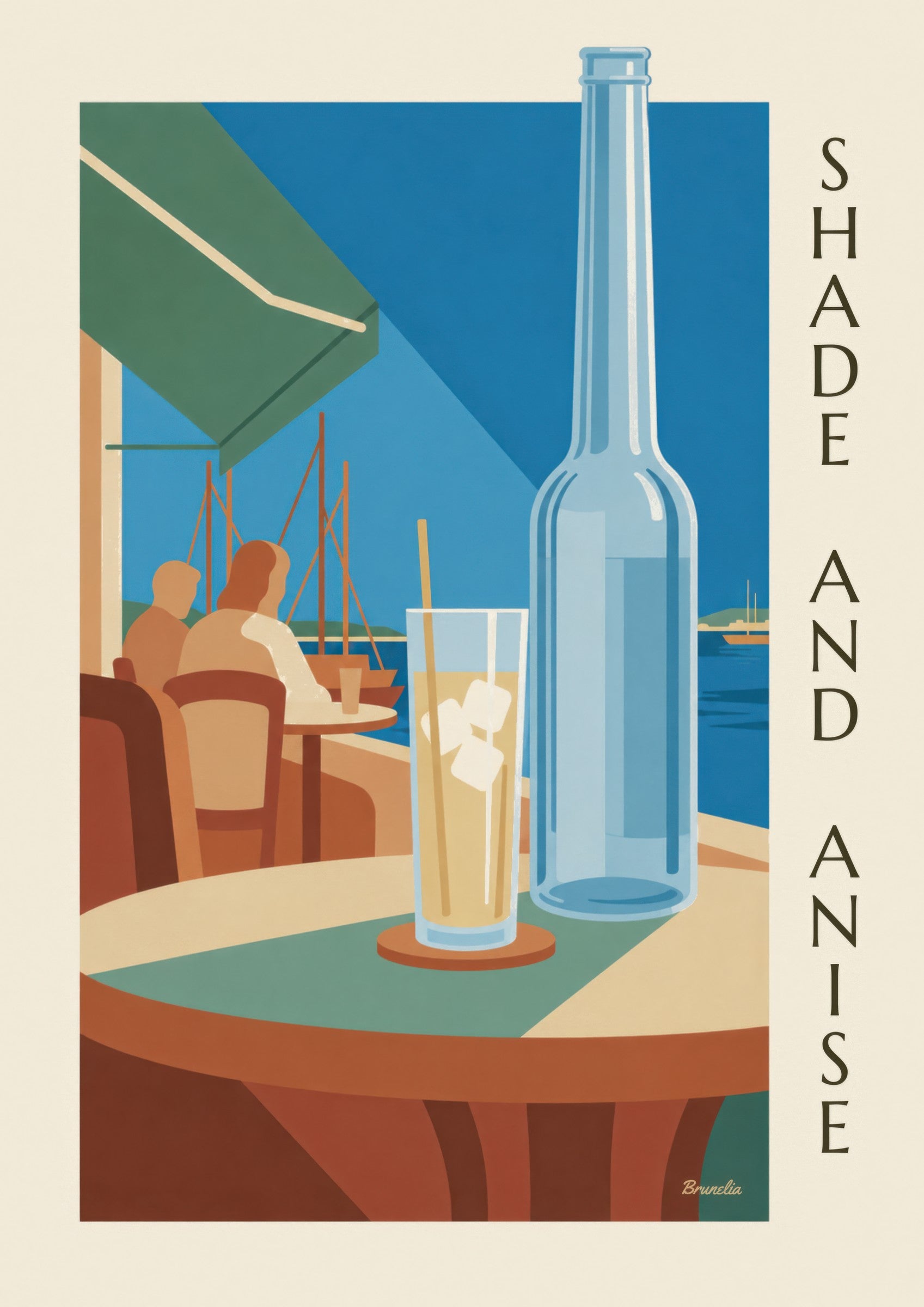 Affiche pastis et carafe d’eau au port: close-up detail