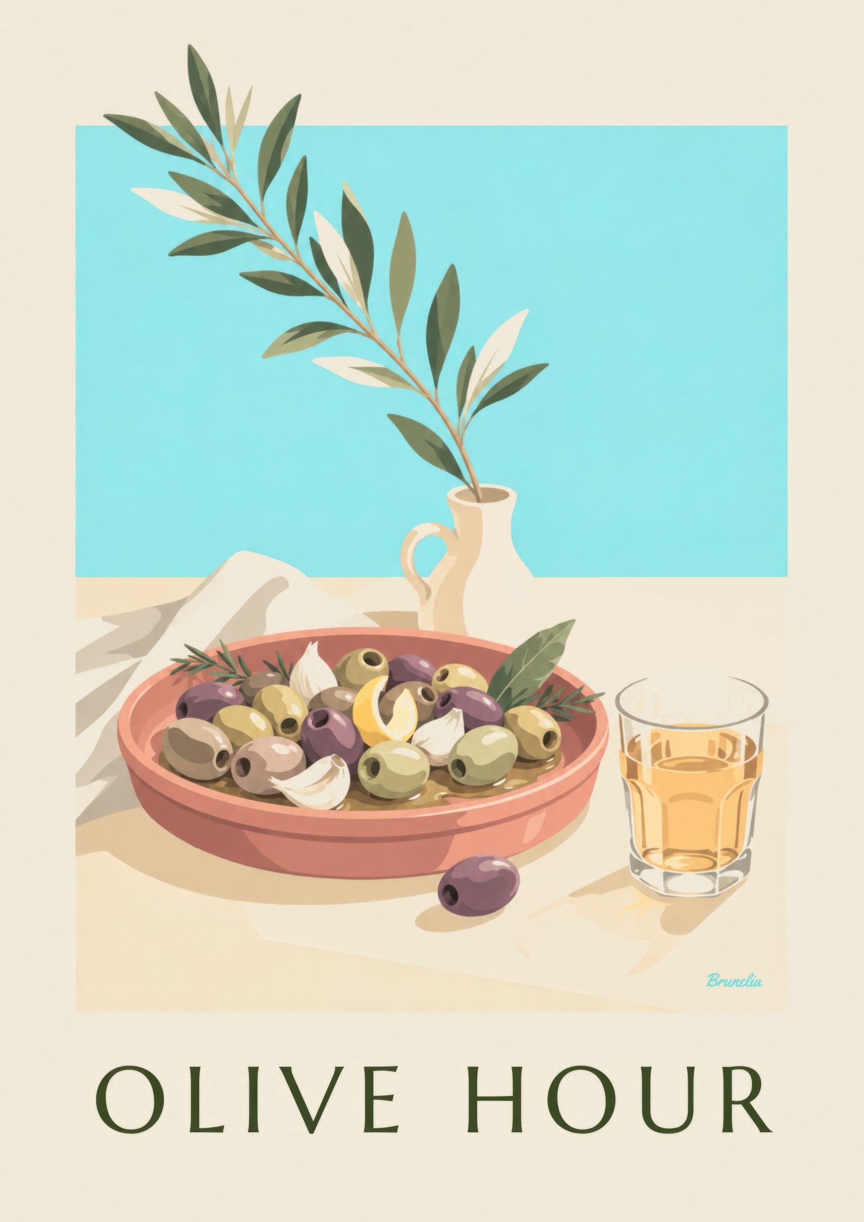 Affiche olives de Provence à l'apéritif: close-up detail