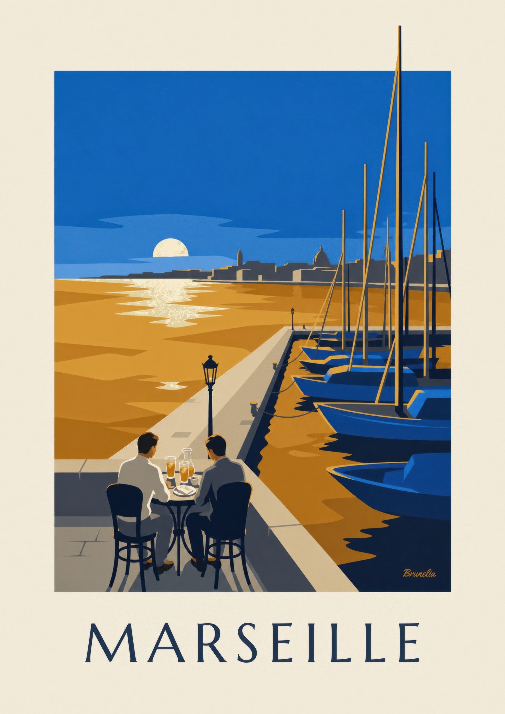Marseille sunset aperitif poster: close-up detail