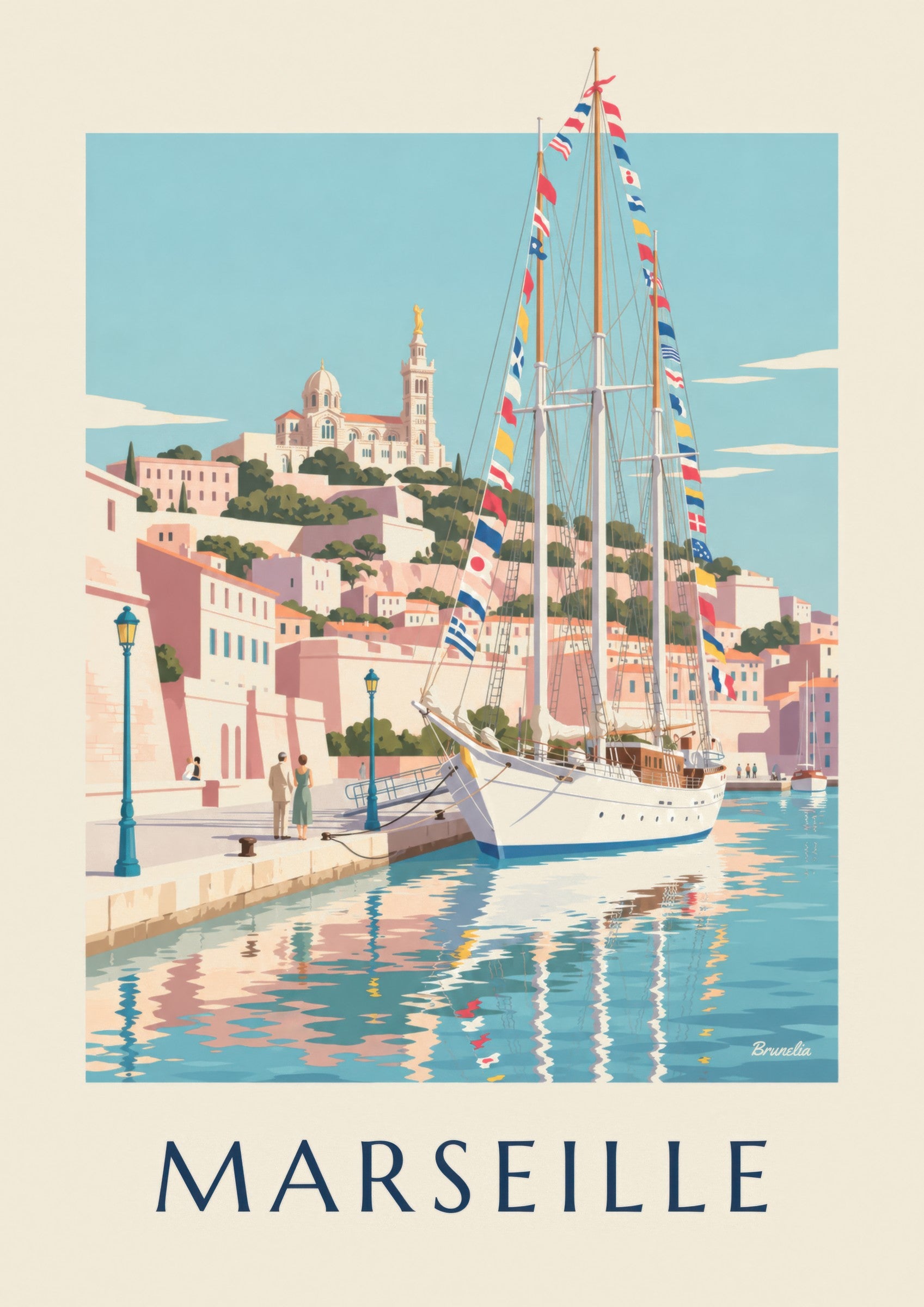 Large Sailing Ship in Marseille Harbor Poster: close-up detail