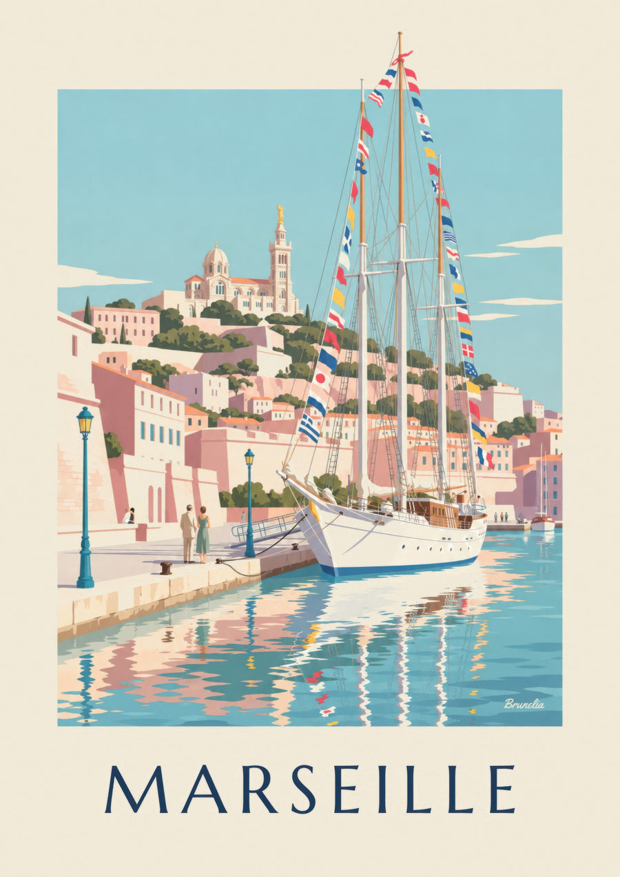 Large Sailing Ship in Marseille Harbor Poster