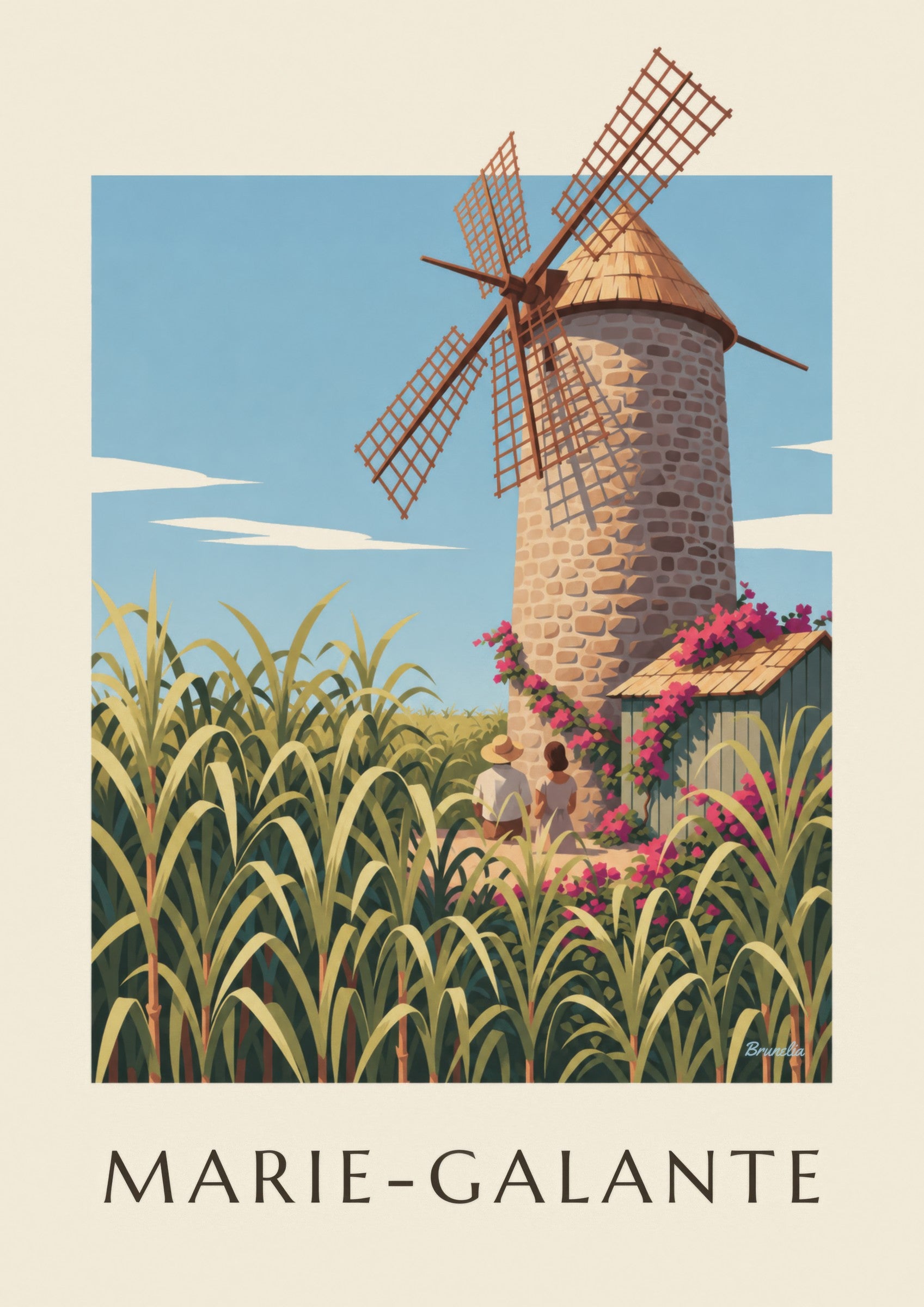 Guadeloupe, Bézard Windmill in Marie-Galante Poster: close-up detail