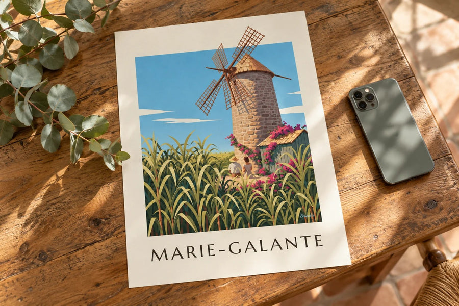 Guadeloupe, Bézard Windmill in Marie-Galante Poster : standing on a table