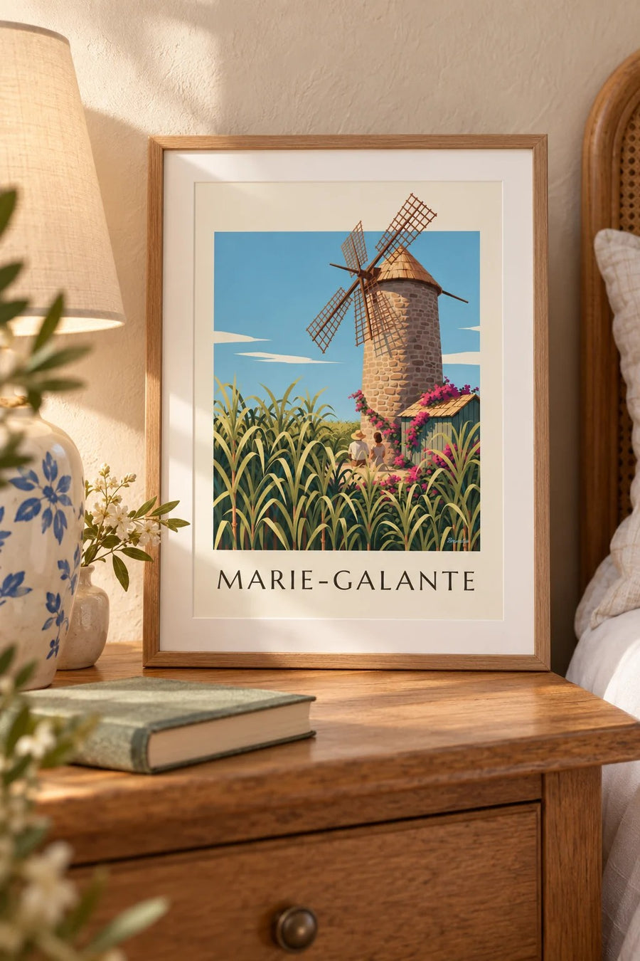 Guadeloupe, Bézard Windmill in Marie-Galante Poster : small A4 size, framed