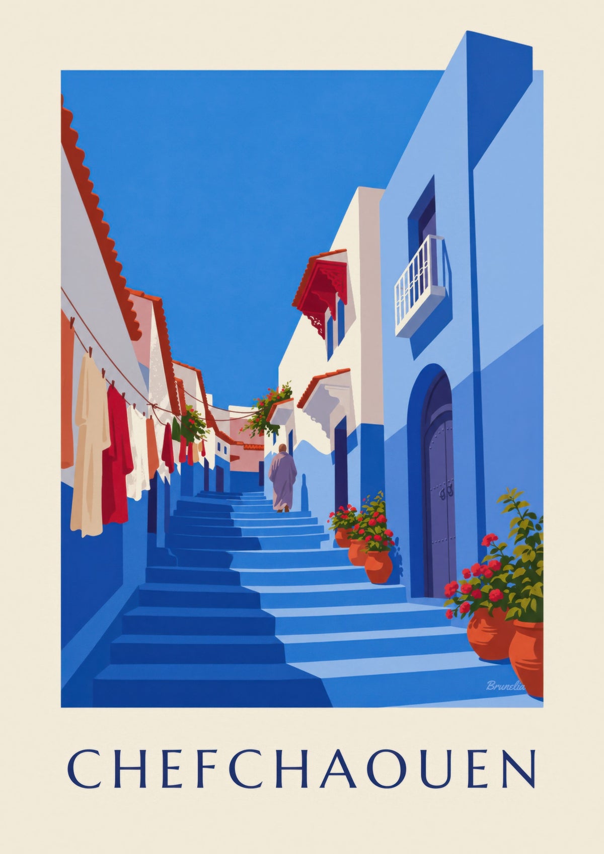 Blue alley in Chefchaouen, Morocco poster