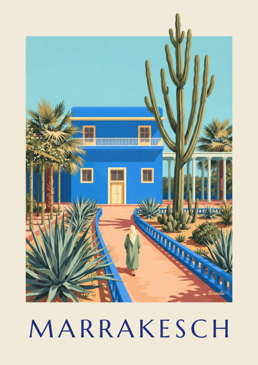 Blue villa and cactus poster from Marrakesh (title MARRAKESCH)