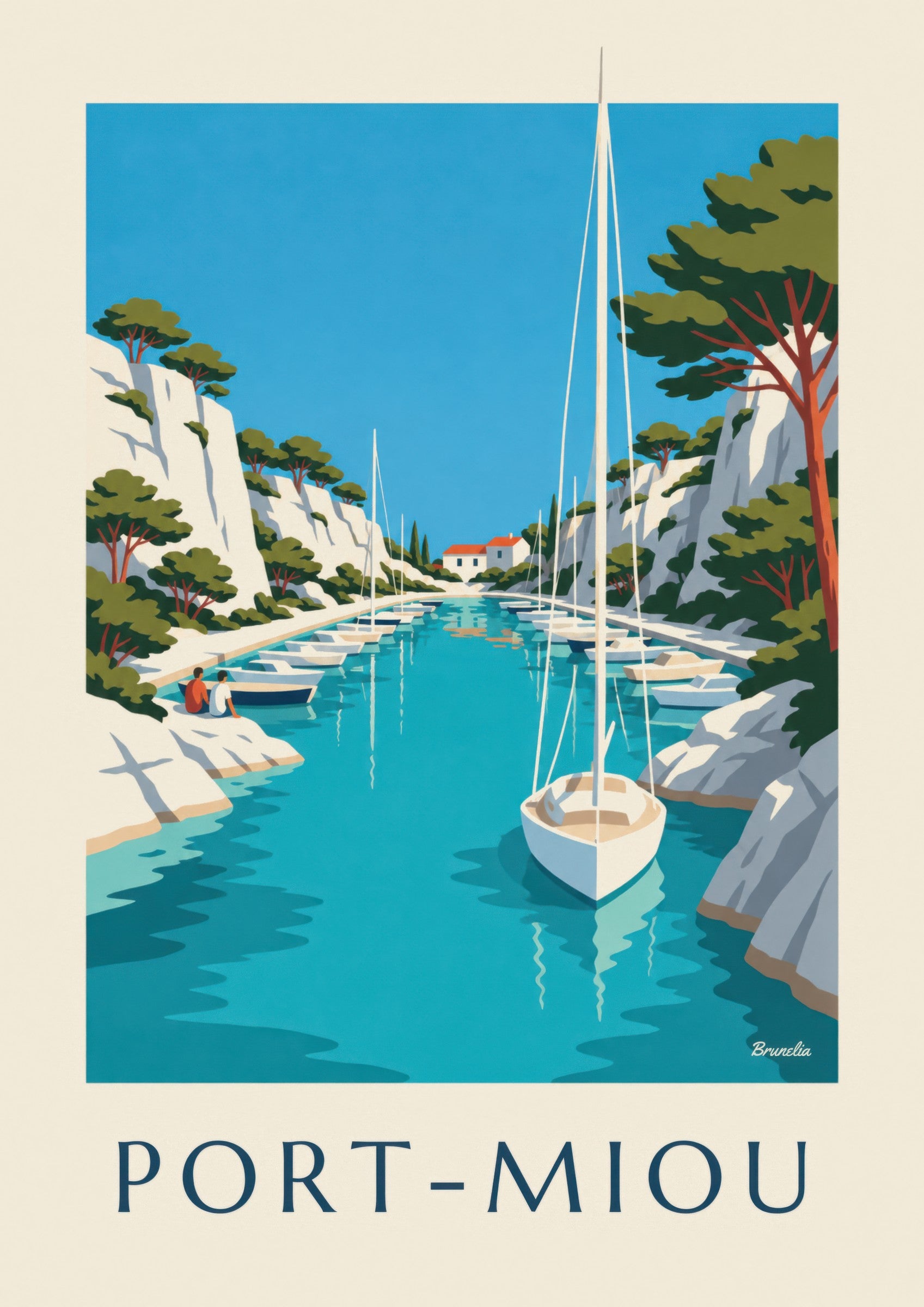 Port-Miou calanque with sailboats poster: close-up detail