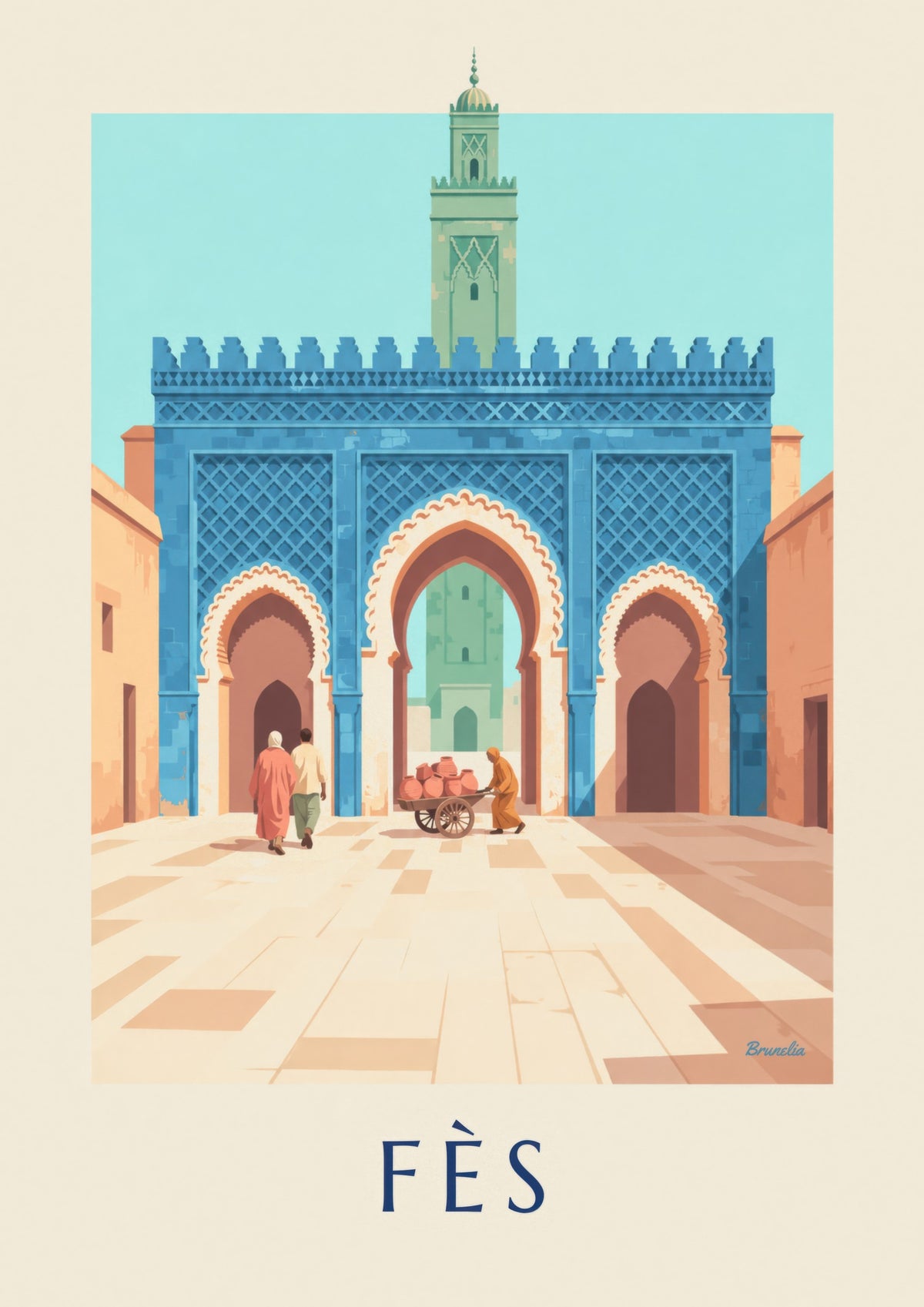 Fez Bab Bou Jeloud blue zellige poster
