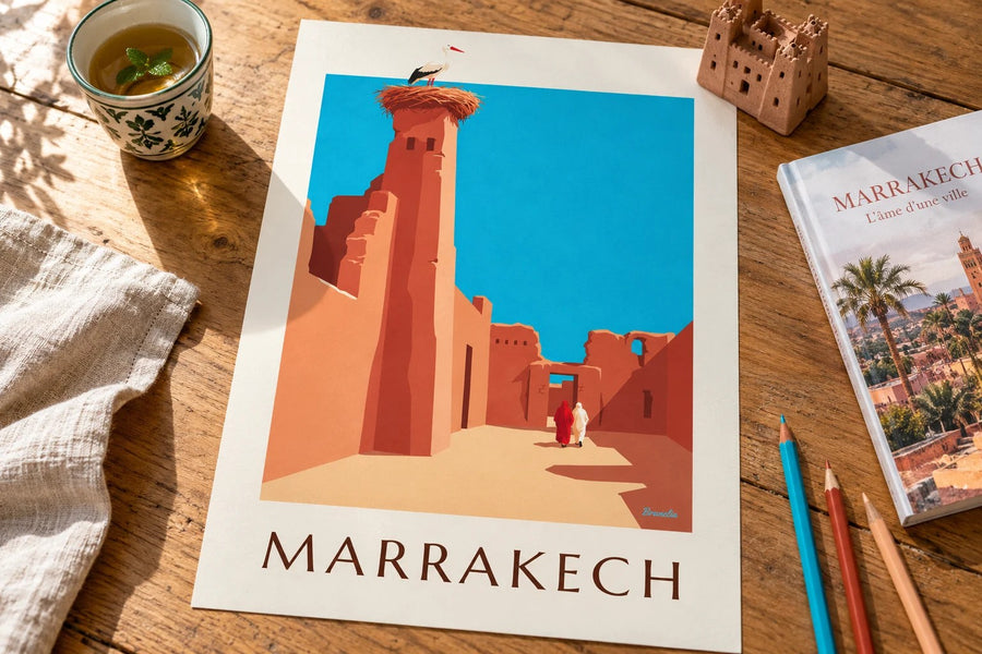 Stork on El Badi Palace ramparts poster : standing on a table