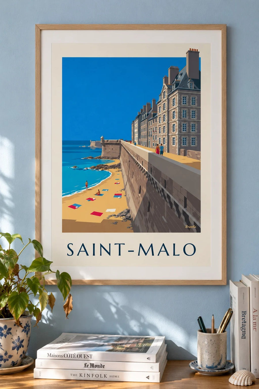 Saint-Malo ramparts and beach poster : framed on the wall