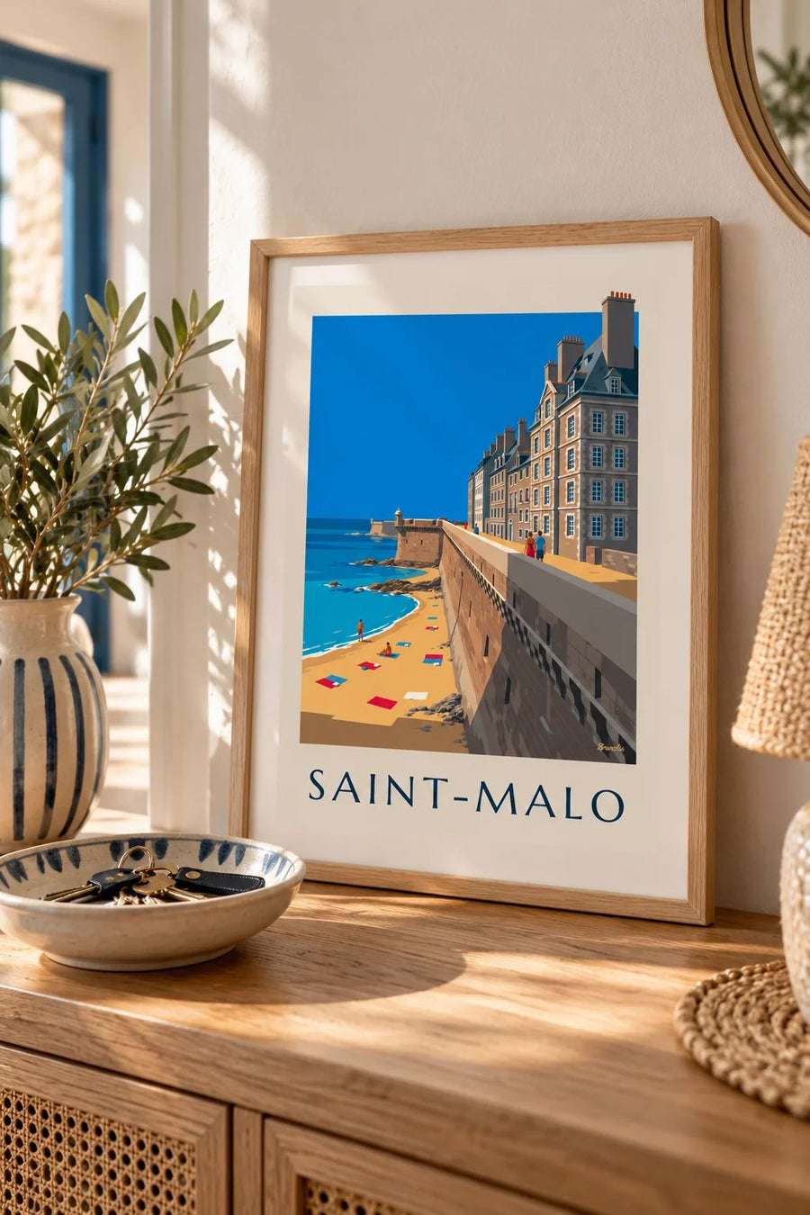 Saint-Malo ramparts and beach poster : small A4 size, framed
