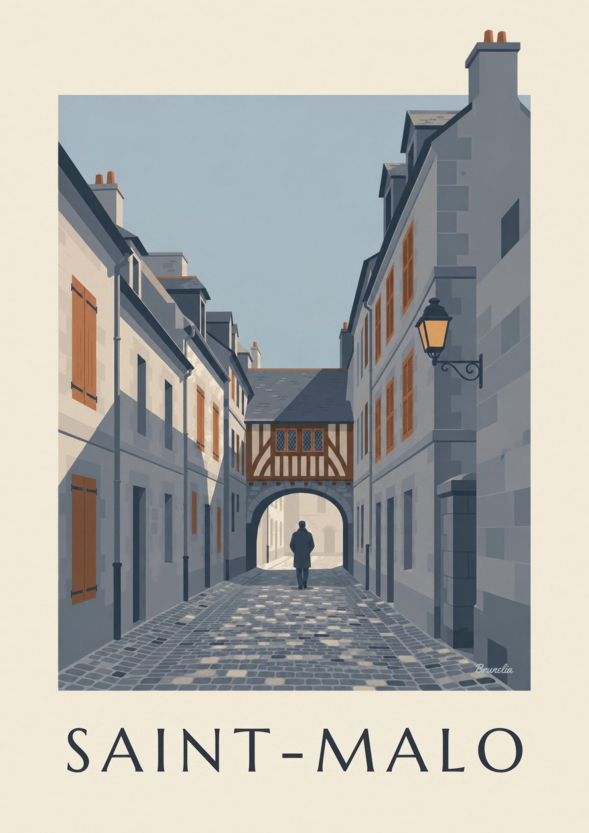 Saint-Malo walled city cobbled lane poster