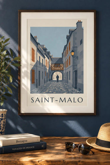 Saint-Malo walled city cobbled lane poster : framed on the wall