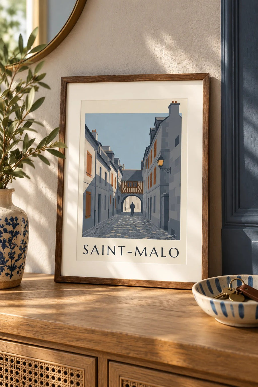 Affiche ruelle de Saint-Malo intra-muros : petit format A4 encadré