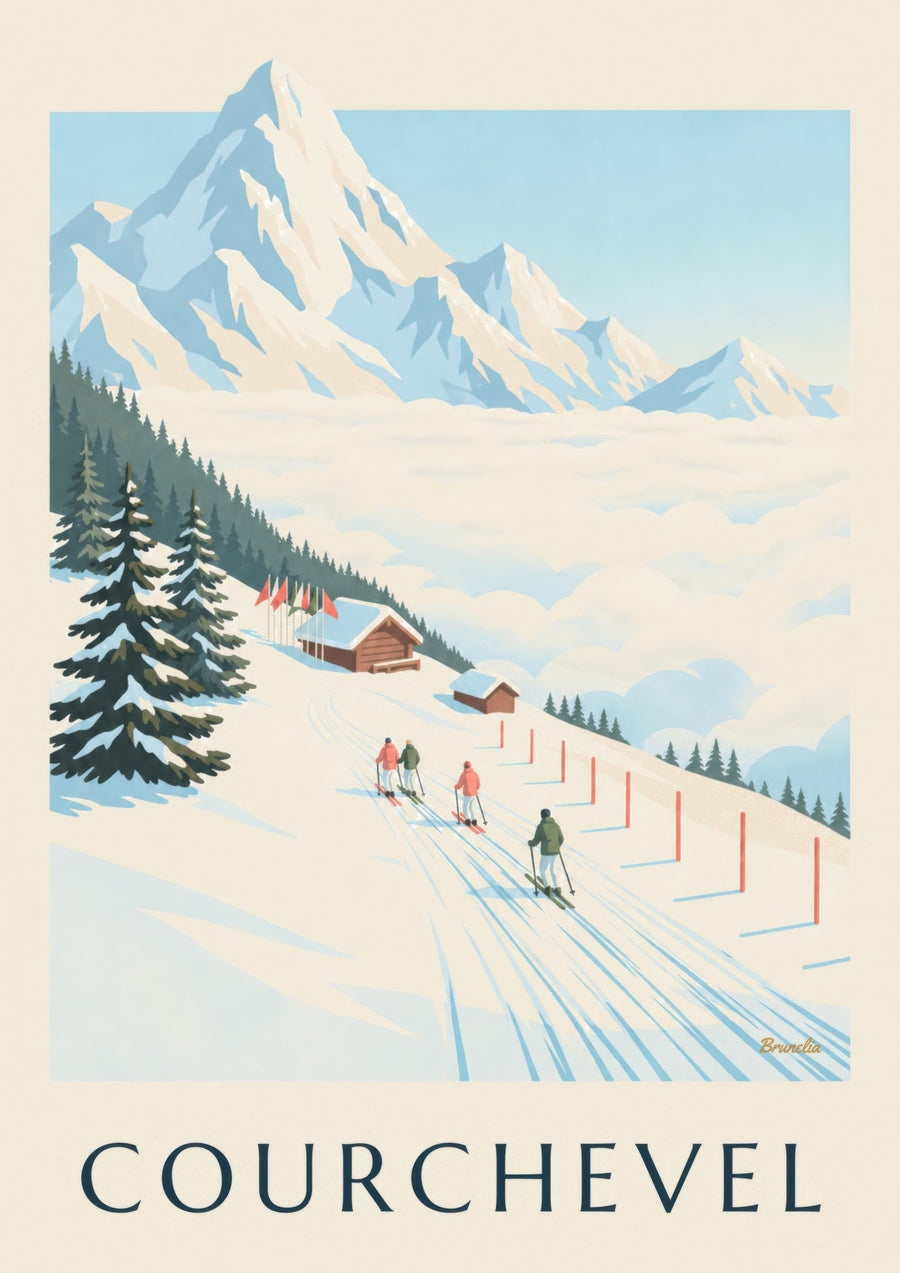 Courchevel ski slopes facing Mont Blanc poster