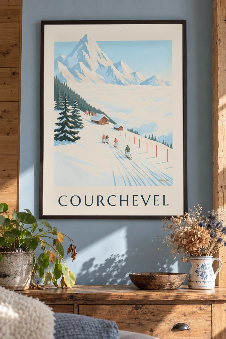 Courchevel ski slopes facing Mont Blanc poster : framed on the wall