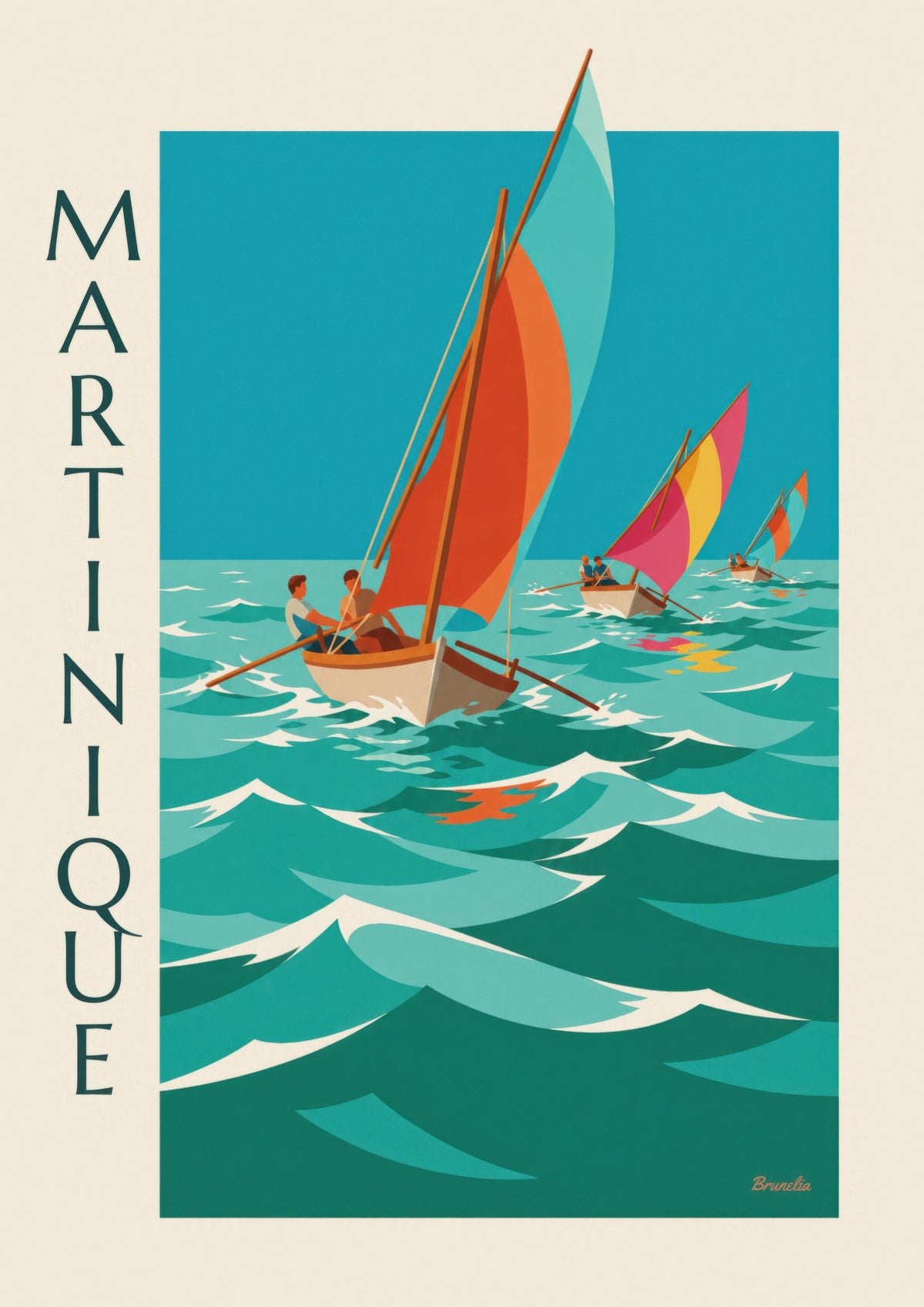 Martinique yole race with colorful sails poster