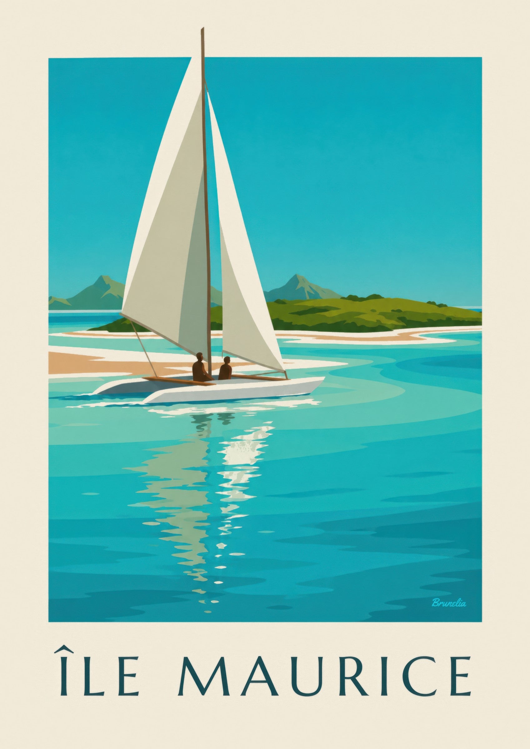 Île aux Cerfs and turquoise lagoon poster: close-up detail