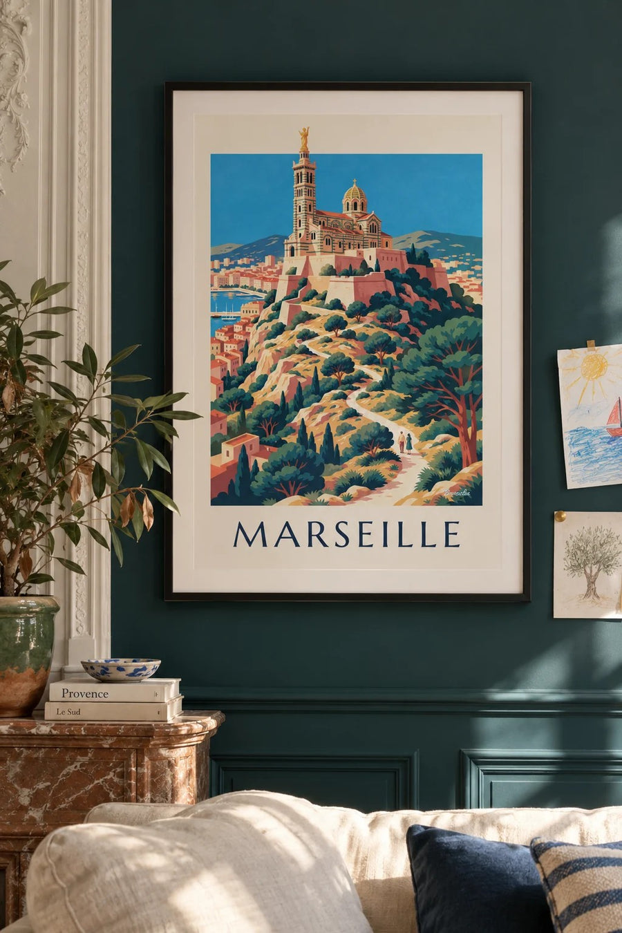 Affiche Notre-Dame-de-la-Garde au coucher du soleil : encadrée au mur