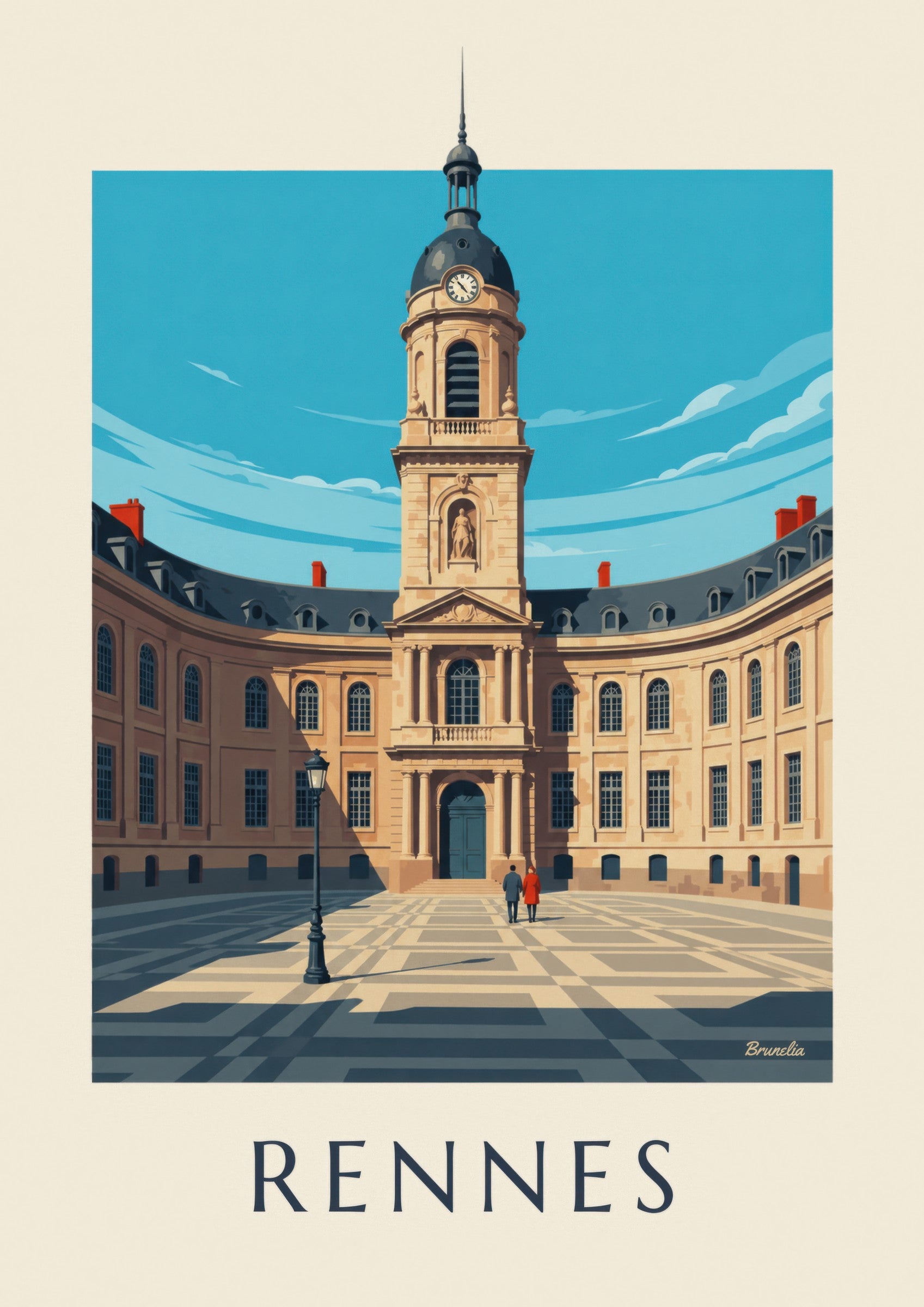 Rennes city hall and clock tower poster: close-up detail
