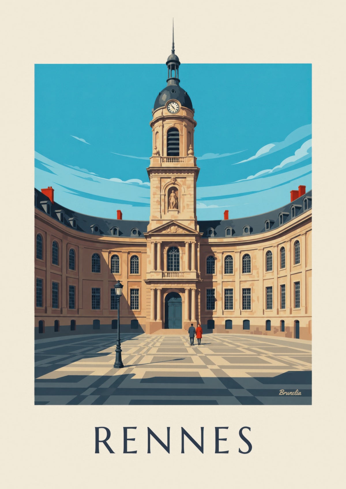 Rennes city hall and clock tower poster