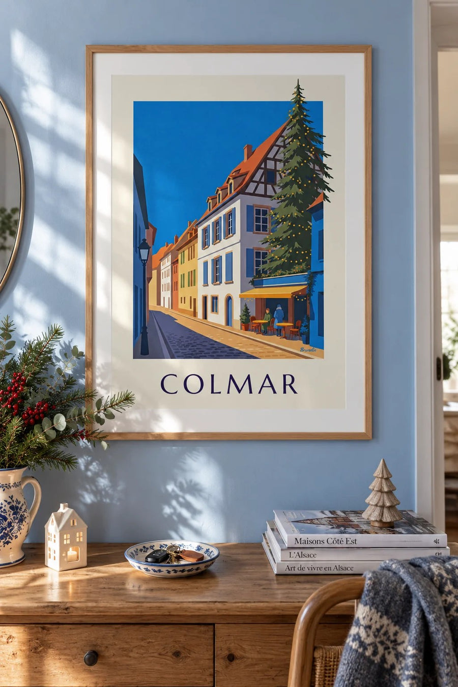 Illuminated Colmar at Christmas poster, the Fishmonger’s District : framed on the wall