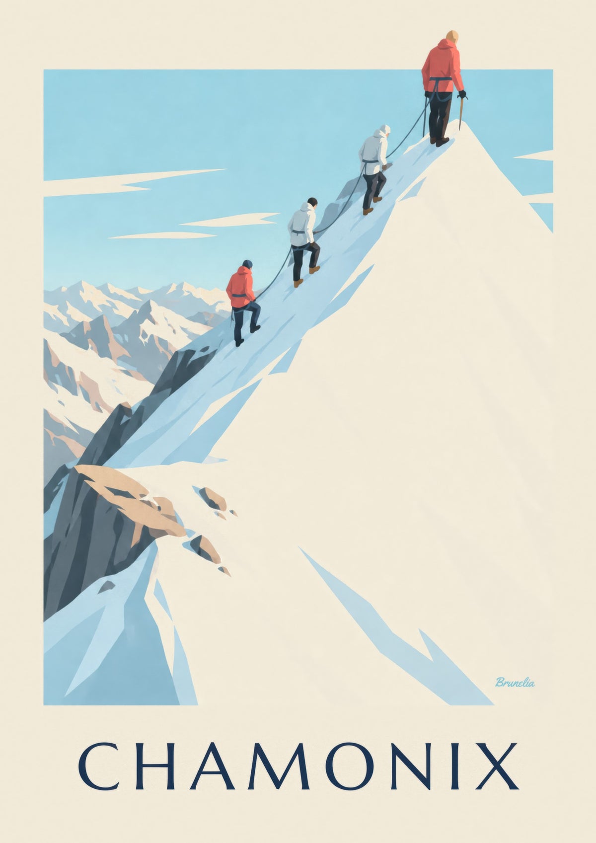 Mountaineers on the Aiguille du Midi ridge poster