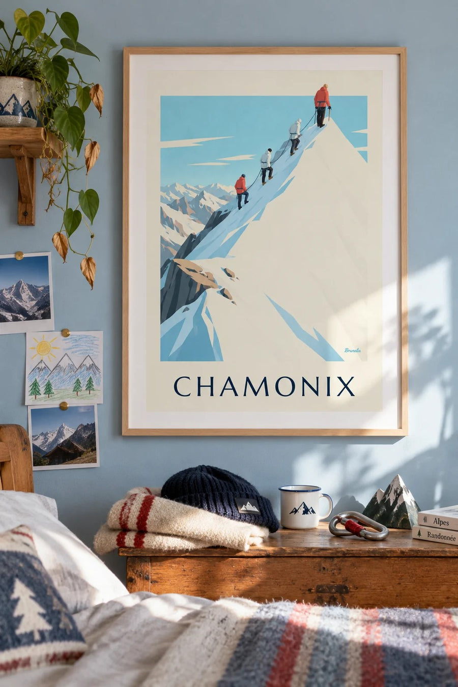 Mountaineers on the Aiguille du Midi ridge poster : framed on the wall