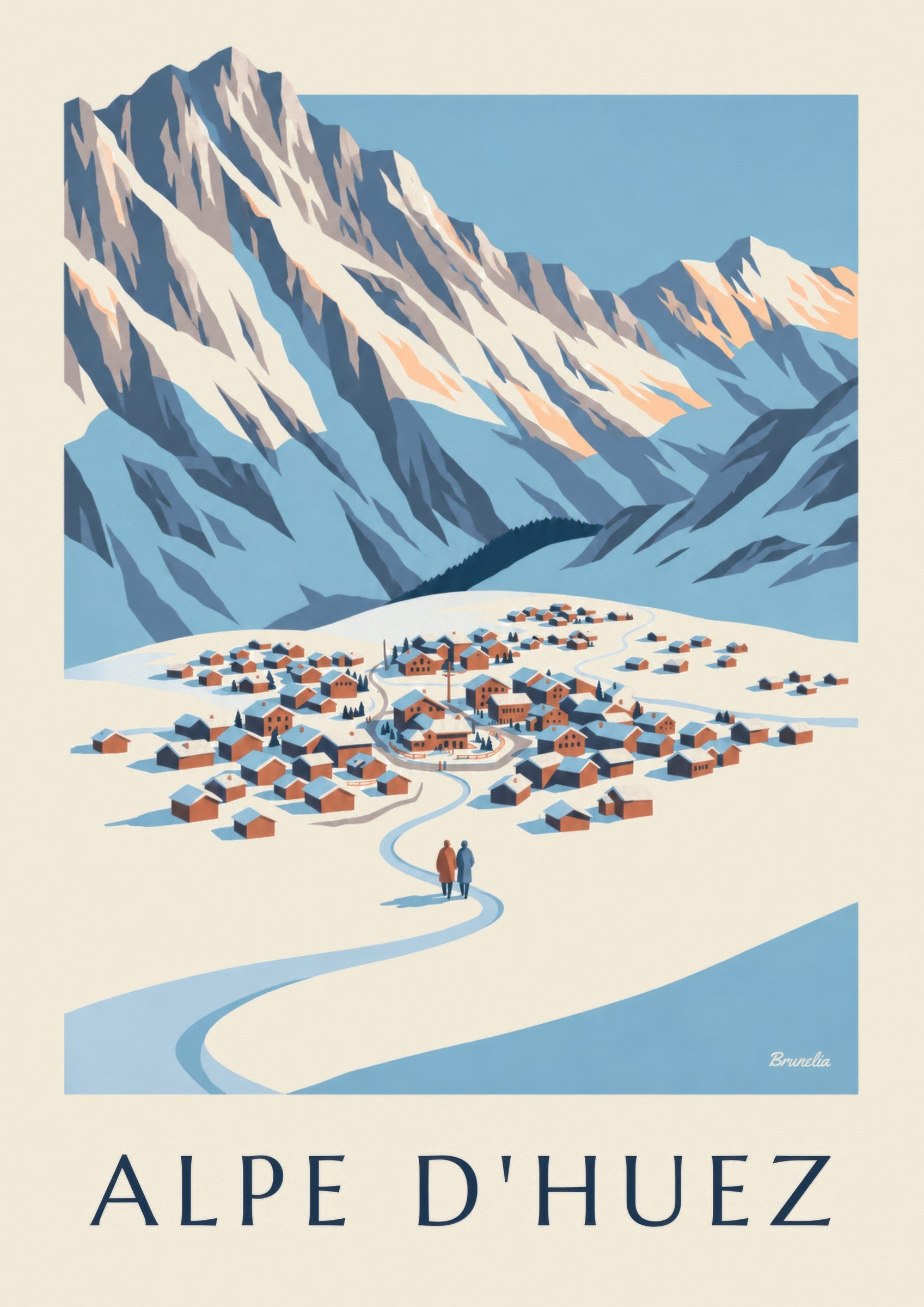 Alpe d'Huez from Pic Blanc in winter poster: close-up detail